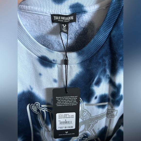 True Religion Tie Dye Sweatshirt Blue White Size Small NWT - Picture 2 of 12